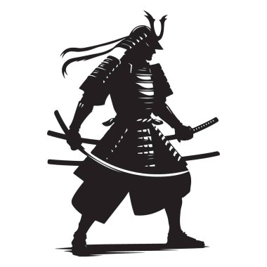 Katana Kılıç Vektörlü Samuray Savaşçısının Silueti