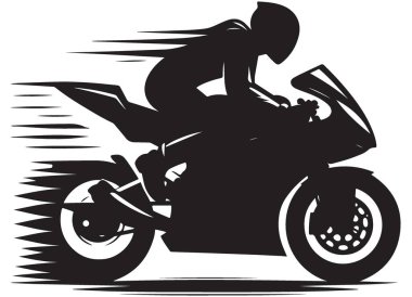 Hızlı Motosiklet Silüeti Yol Vektörü Resimlerinde Hızlanıyor