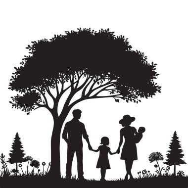 Aile Silueti Resimleri Ağacın Altında Birlikte Değerli Anlar