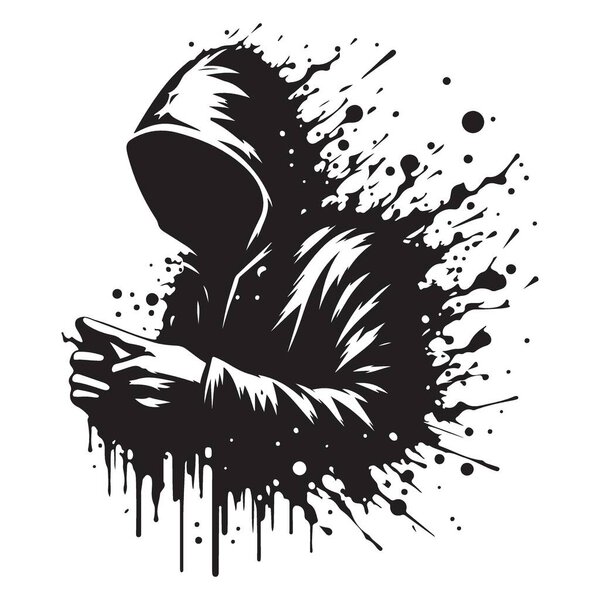 Загадочный вектор иллюстрации с капюшоном, скрытый в цифровом пространстве