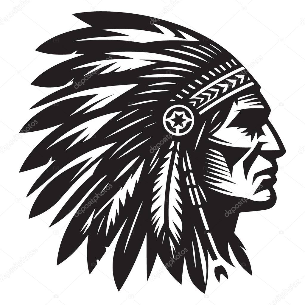 Native American Chief Silhouette Head Profile Vector Art Illustration