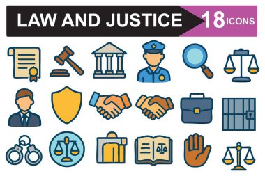 Hukuk ve Adalet Renkli Simge Vektör Tasarım Kaynağı
