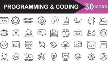 Geliştiriciler ve Tasarımcılar için Programlama ve Kodlama Siluet Simgeleri