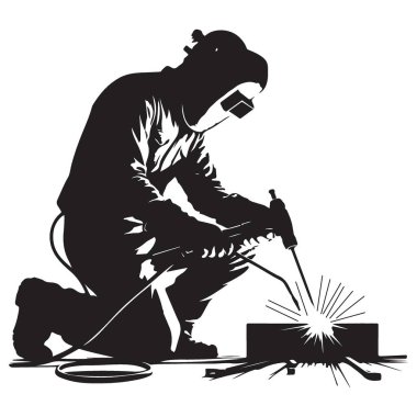 Metal kıvılcımlarla çalışan Kaynak Silüeti Vektör İllüstrasyonu