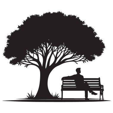 Siluet adam ağaç illüstrasyon vektör görüntüsünün altında oturuyor