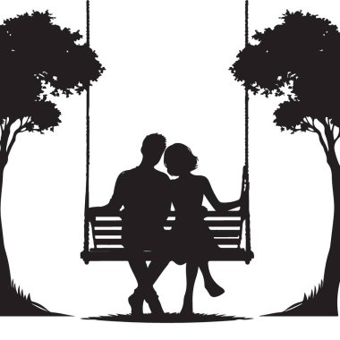 Romantik Çift Swing Siluet Vektörü Resimlerinde Eğleniyor