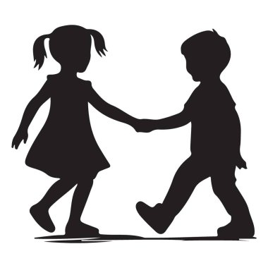 Dans Eden Çocuklar Siluet Vektör Resimlendirme Grafik Şablonu