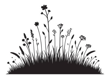 Vahşi Çimen Silueti Vektör İllüstrasyon Doğa İlham Verici Tasarım
