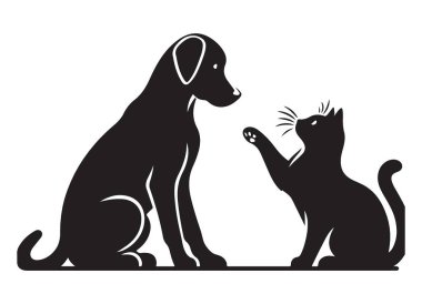 Evcil Hayvanlar için Oyuncu Köpek ve Kedi Silueti Vektör İllüstrasyonu