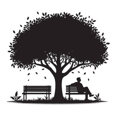 Parktaki bir ağacın altında dinlenen bir adamın silüeti.