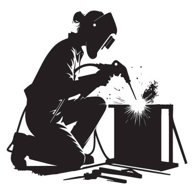 Kaynakçı Silueti Vektör İllüstrasyon Endüstriyel Güvenlik Sanat Tasarımı