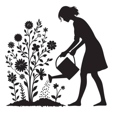 Kadın Sulama Bitkileri Silüet Yetiştirme Büyüme ve Sürdürülebilir Bahçe