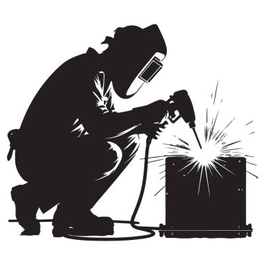 Kaynak Silueti Kıvılcım Uçan Vektör Resimleriyle Metal Üzerinde Çalışıyor