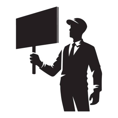 Siluet Adam Protesto Reklamları için Boş Tabela Tutuyor