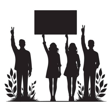 Grup Silueti İşaretler ve Barış Sembolleri Vektörüyle Protesto