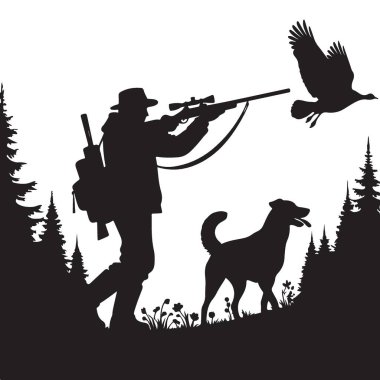 Avcı Köpeğinin Silueti Ateşli Silahla Vahşi Oyun Av Sahnesi