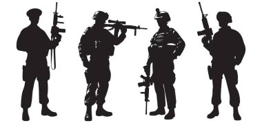 Askerler askeri temalı tasarımlar için silahlı kuvvetler vektör silueti