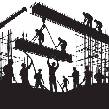 İnşaat İşçileri Siluet İnşaat Site Vektörü Resimlendirme Grafiği
