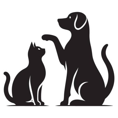 Siluet Çizimi Köpek ve Kedi Siyah Vektör 'de Birlikte