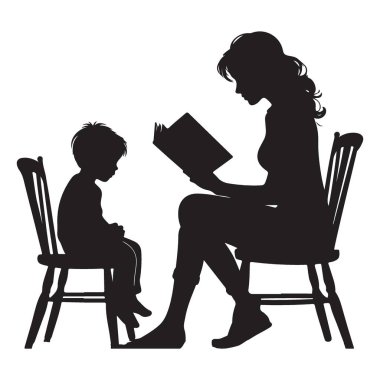 Siluet Anne Çocuk Vektörü İllüstrasyon Sanatına Okuma