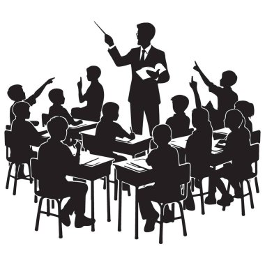 Yükseltilmiş Eller Çizim Vektörüyle Öğrencileri Eğiten Öğretmen