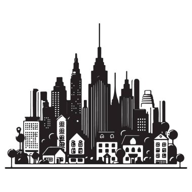 City Skyline Siluet Çizim Vektörü Kentsel Peyzaj Tasarımı