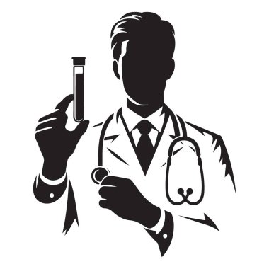 Silüet vektör illüstrasyonunda kan testi analizi yapan doktor.