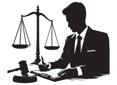 Adalet ve Gavel İllüstrasyonlu Siluet Avukatı