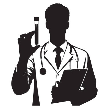 Doktor Holding Test Tüpü Silueti Tıbbi Profesyonel Vektör Sanatı