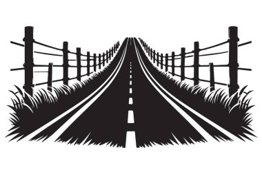 Çit Silueti Resimleriyle Country Road 'un Perspektif Görünümü