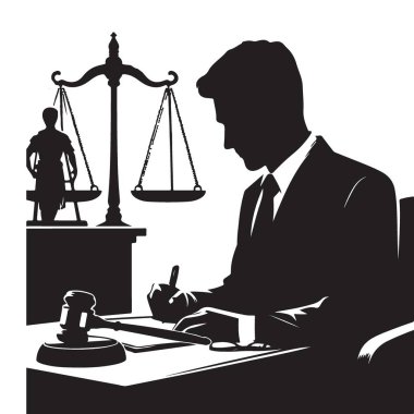 Hukuk Firması için Adalet Ölçekli Siluet Avukat Vektör ResmiName