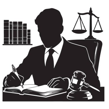 Hukuk Avukatı Siluet Vektör İllüstrasyon Hukuk Firması Markası
