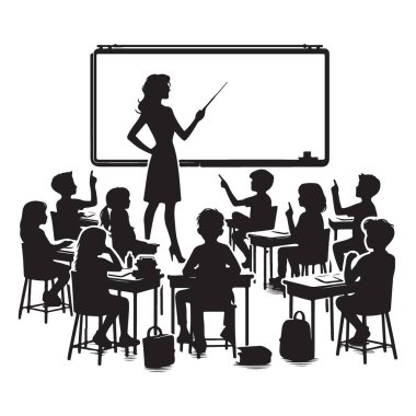 Öğretmen Silueti Sınıfta Öğretmenlik Öğrencileri İllüstrasyonunda