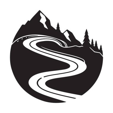 Dağ Yolu Silueti Sahne Sürücüsü Doğa Çizimi