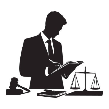 Hukuki Meseleler İçin Avukat Silueti Pul ve Gavel İllüstrasyonu