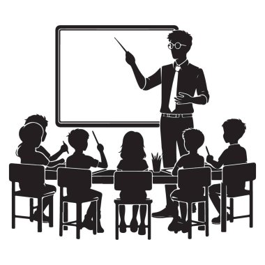 Öğretmen Silueti Öğrencilere Eğitimsel Amaçlar Çizimi