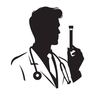 Doktor Holding Test Tüneli Tıbbi Meslek Vektörü Tasarımı Silueti
