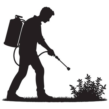 Haşere Kontrol Uzmanı Silueti Bahçede Profesyonel Ot Spreyi