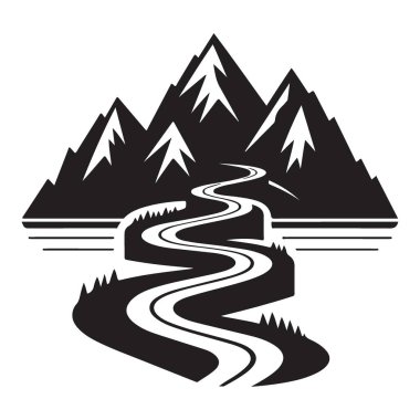 Dağ Sırası Silueti ve Viraj Yolu Manzarası Çizimi