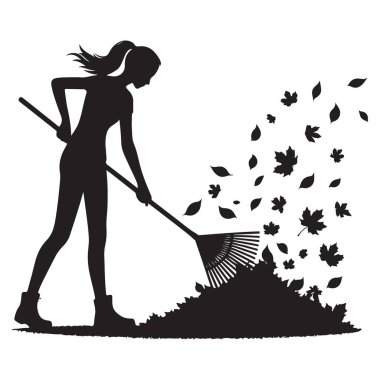 Siluet Kadın Tırmık Yaprakları Sonbahar Tasarımları için Vektör Resimleri