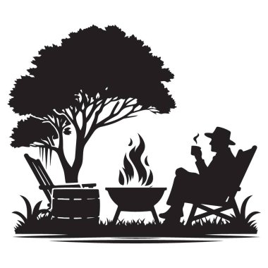 Rahatlatıcı Kovboy Kamp Ateşi Görüntü Vektörü Resimlerinin Silueti