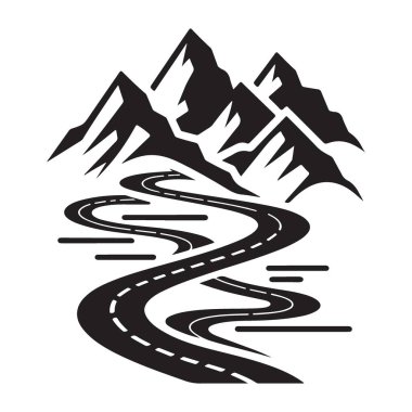 Dağ Yolu Silüeti Macera Yolculuğu için Vektör İllüstrasyonu