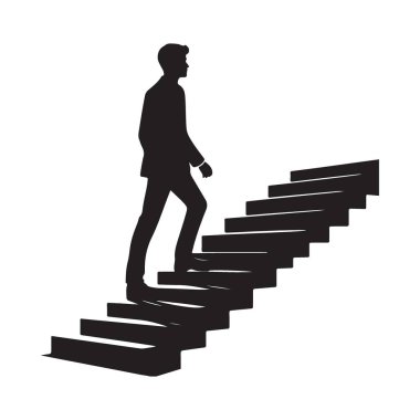 Silüet adam başarı ve motivasyon için merdiven tırmanma illüstrasyon