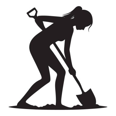 Kadın Silueti Bahçe Kazma Toprak Vektör İllüstrasyon Tasarımı