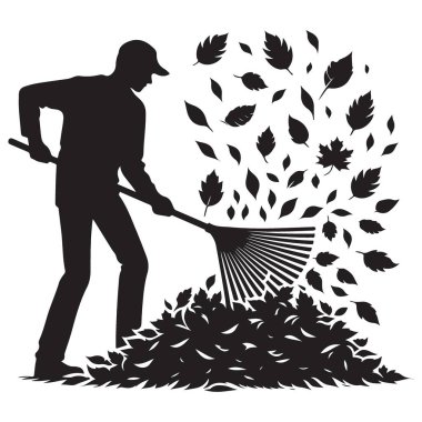 Bahçıvan Tırmıklama Silueti Yığın Vektörü Çizim Tasarımı