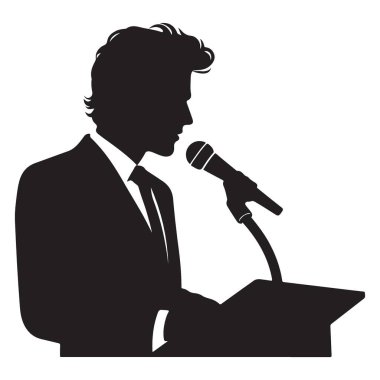 Halk Sözcüsü Siluet Podyumda Konuşma İllüstrasyonu Yapıyor