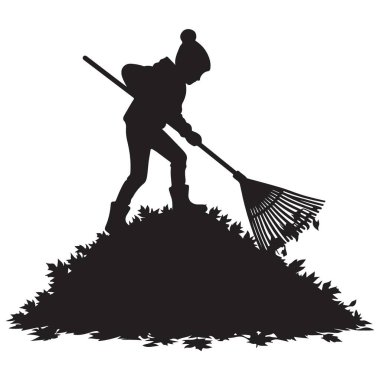 Çocuk Tırmıklama Sonbahar Bahçesi Çalışma Sanatının Silüetini Bırakıyor