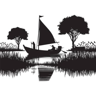Ağaçlı Nehirdeki Teknenin Silueti