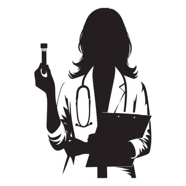 Kadın Doktor Holding Test Tüpü Silueti Vektör Tıbbi İllüstrasyon