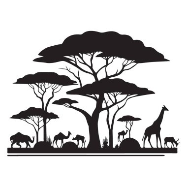 Vahşi Yaşam Tasarım Projesi için Safari Manzara Çizimi